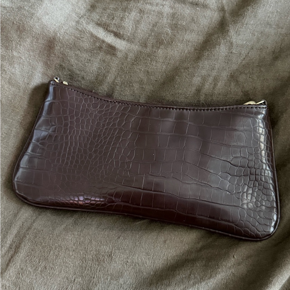 Zara Crocodile Embossed Clutch in Dark Brown